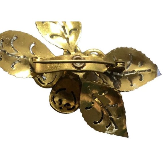 Vtg Coro Moonglow Brooch White Enamel Flowers Blue Center Signed Pin Gold Tone - Picture 7 of 10